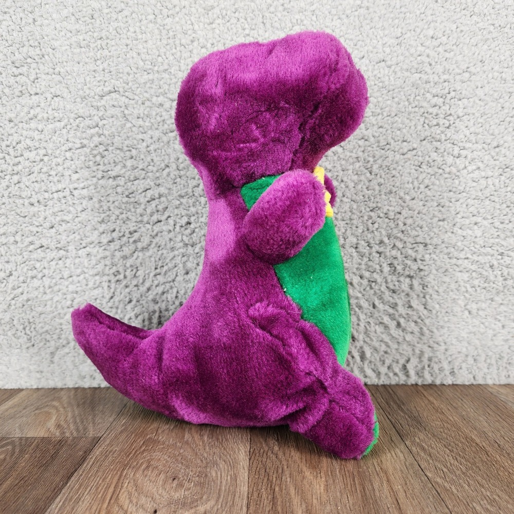Vintage Barney the Dinosaur Plush Purple Green Stuffed Animal Yellow Bow Tie 12" - Picture 5 of 10